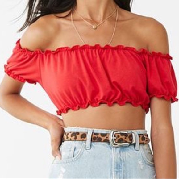 Forever 21 Tops - Forever 21 off the shoulder red crop top